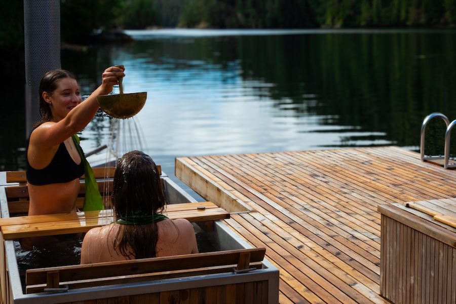 An immersive, floating wellness experience awaits at Moon Jelly Bathhouse; a 6-hour, self-led day spa including a 15-minute boat ride from Tofino Harbour.